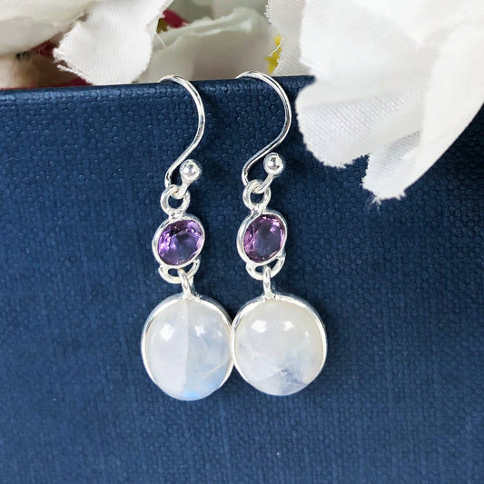 Beautiful Amethyst and Moonstone Sterling Silver Earring