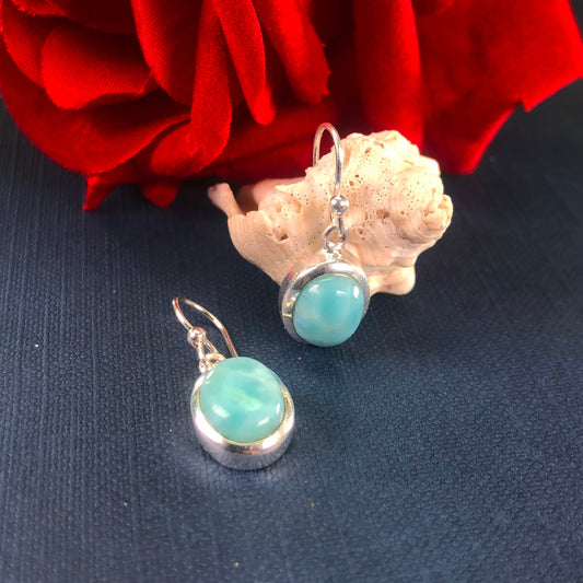 Amazing Blue Larimar Sterling Silver Earrings