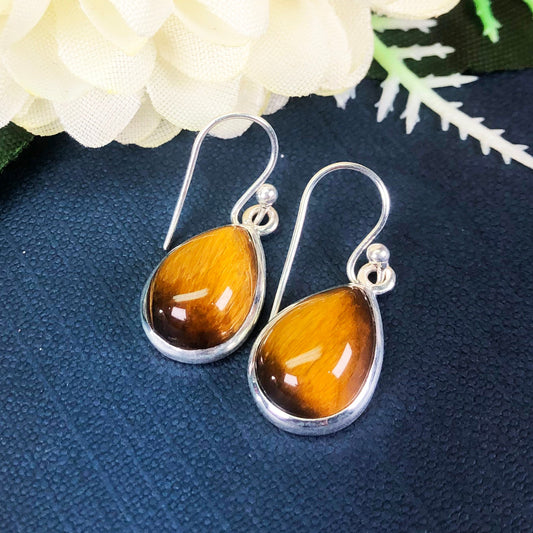 Elegant Tiger Eye Sterling Silver Earrings