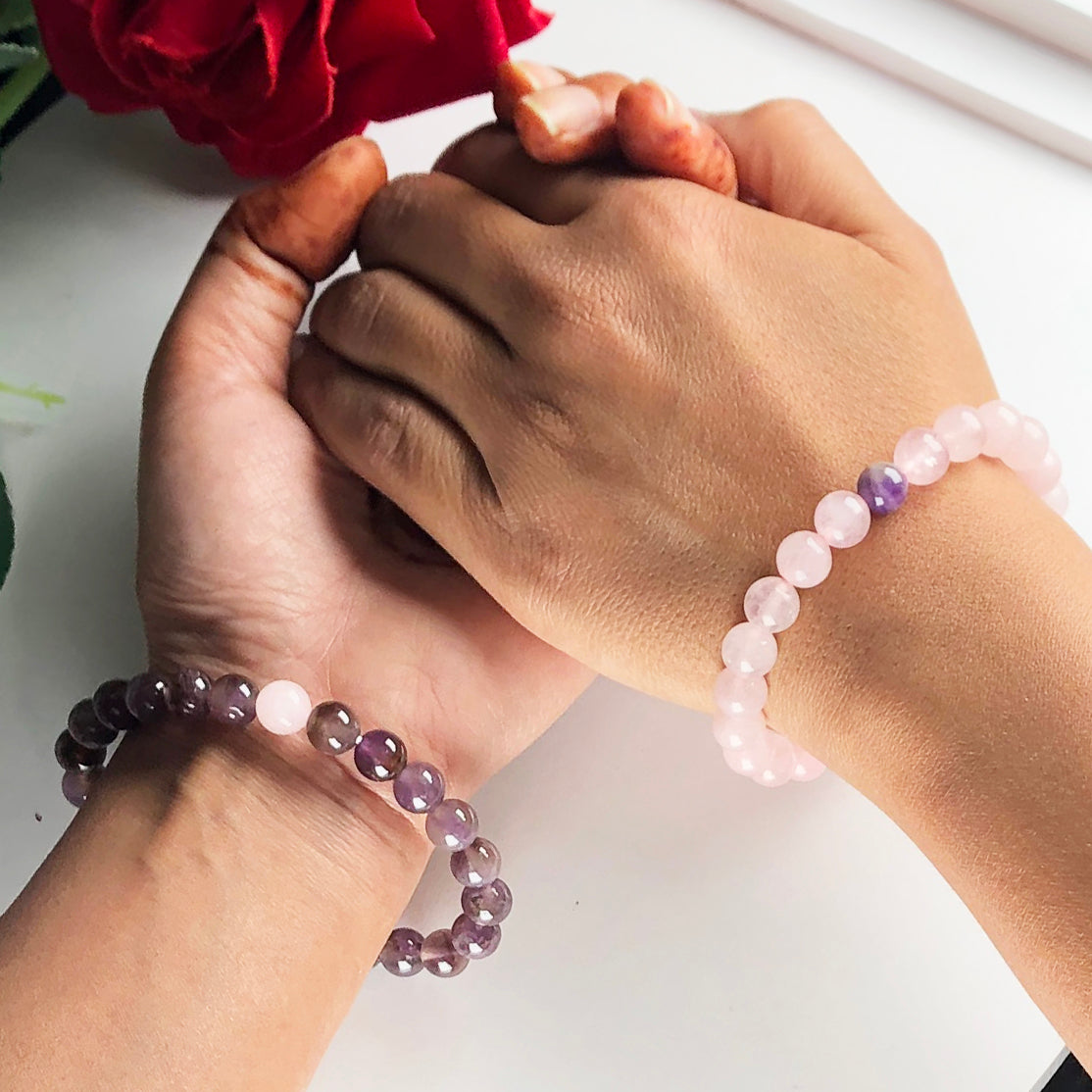 Purple Amethyst and Pink Rose Quartz Bracelet