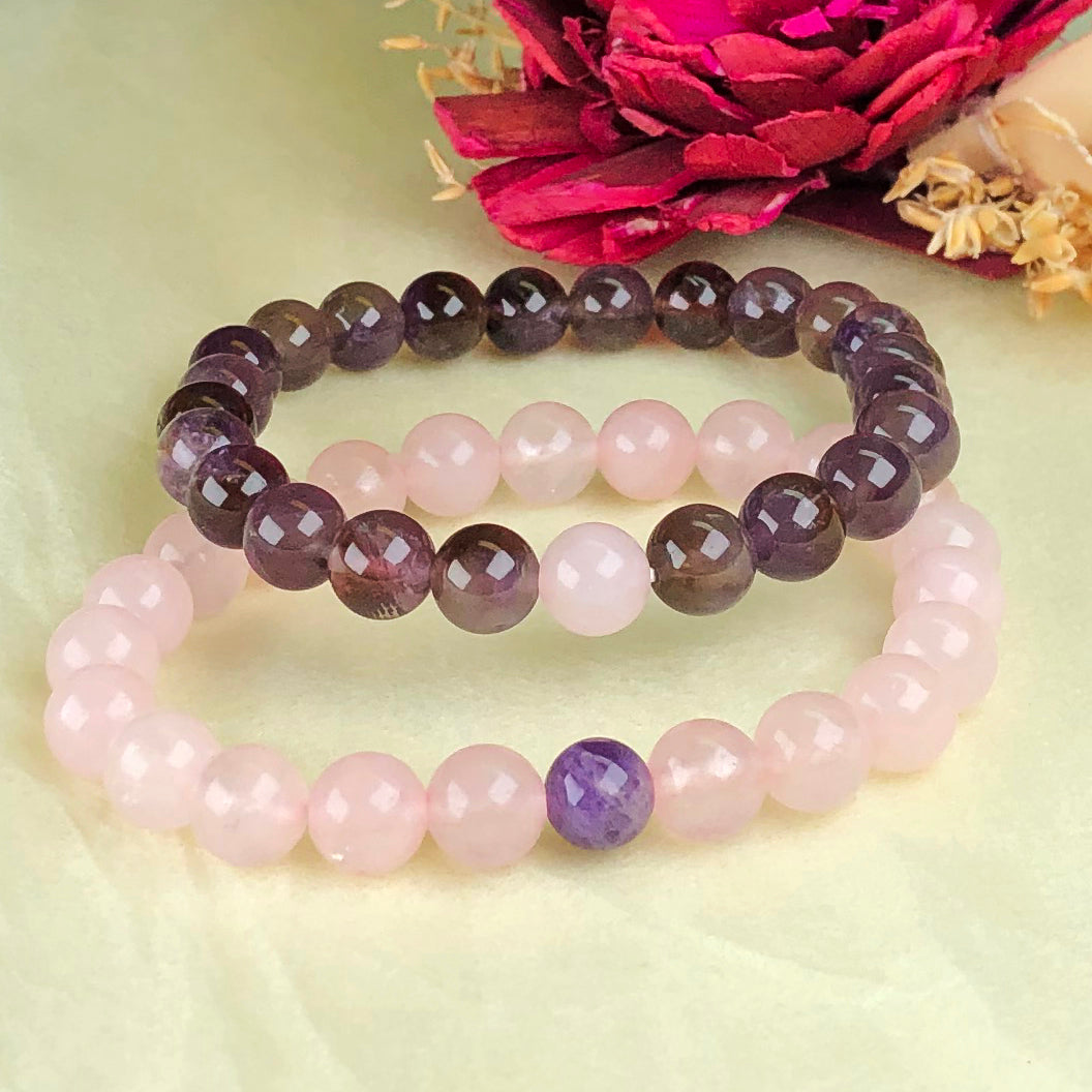 Purple Amethyst and Pink Rose Quartz Bracelet