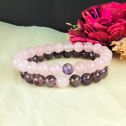 Purple Amethyst and Pink Rose Quartz Bracelet