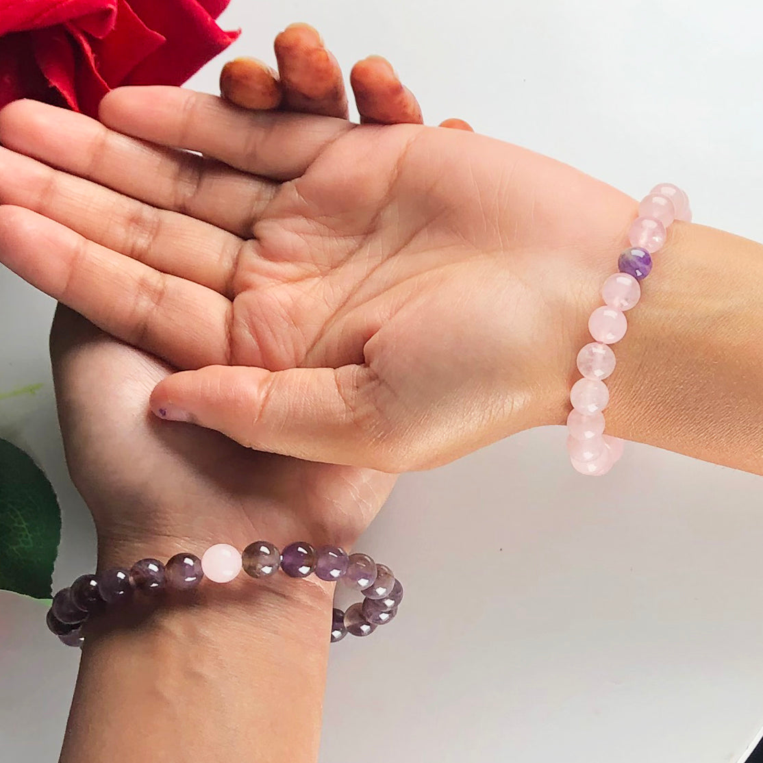 Purple Amethyst and Pink Rose Quartz Bracelet