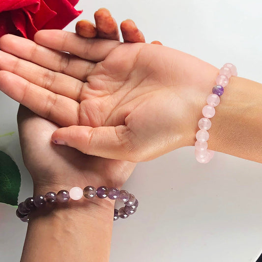 Purple Amethyst and Pink Rose Quartz Bracelet